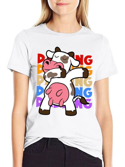 Camiseta Negra con Diseño de Vaca Dabbing