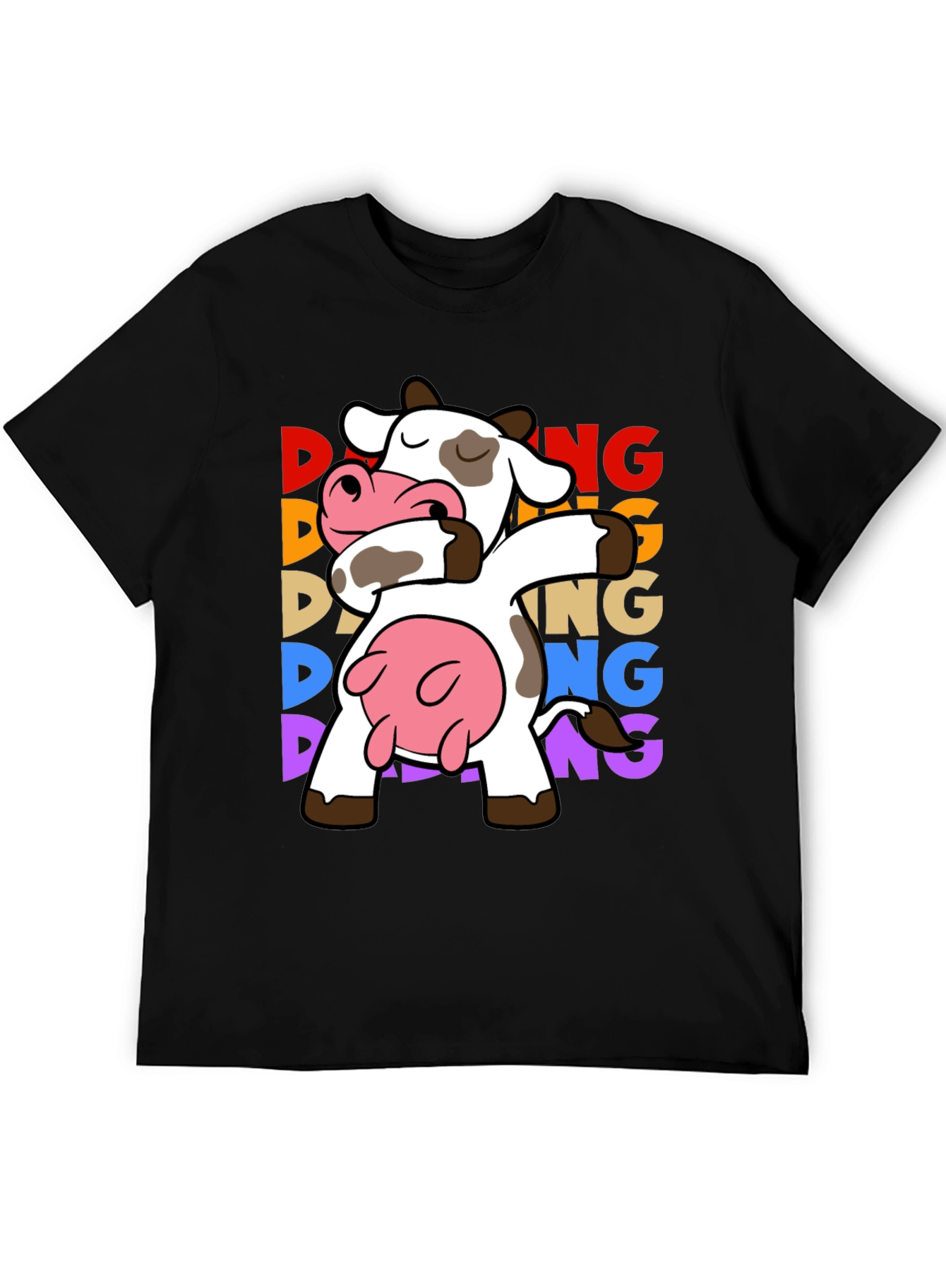 Camiseta Negra con Diseño de Vaca Dabbing