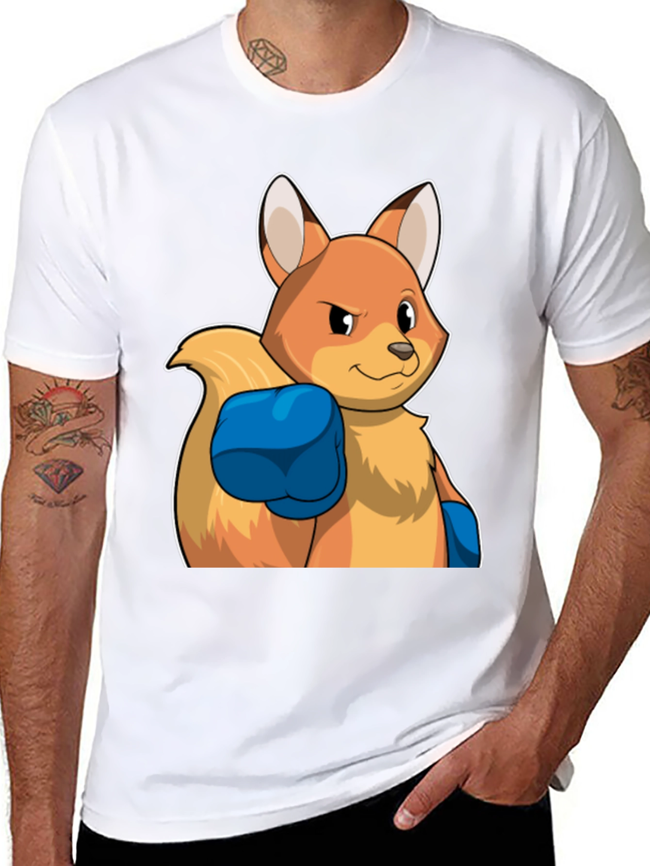 Camiseta Negra con Diseño de Zorro Boxeador