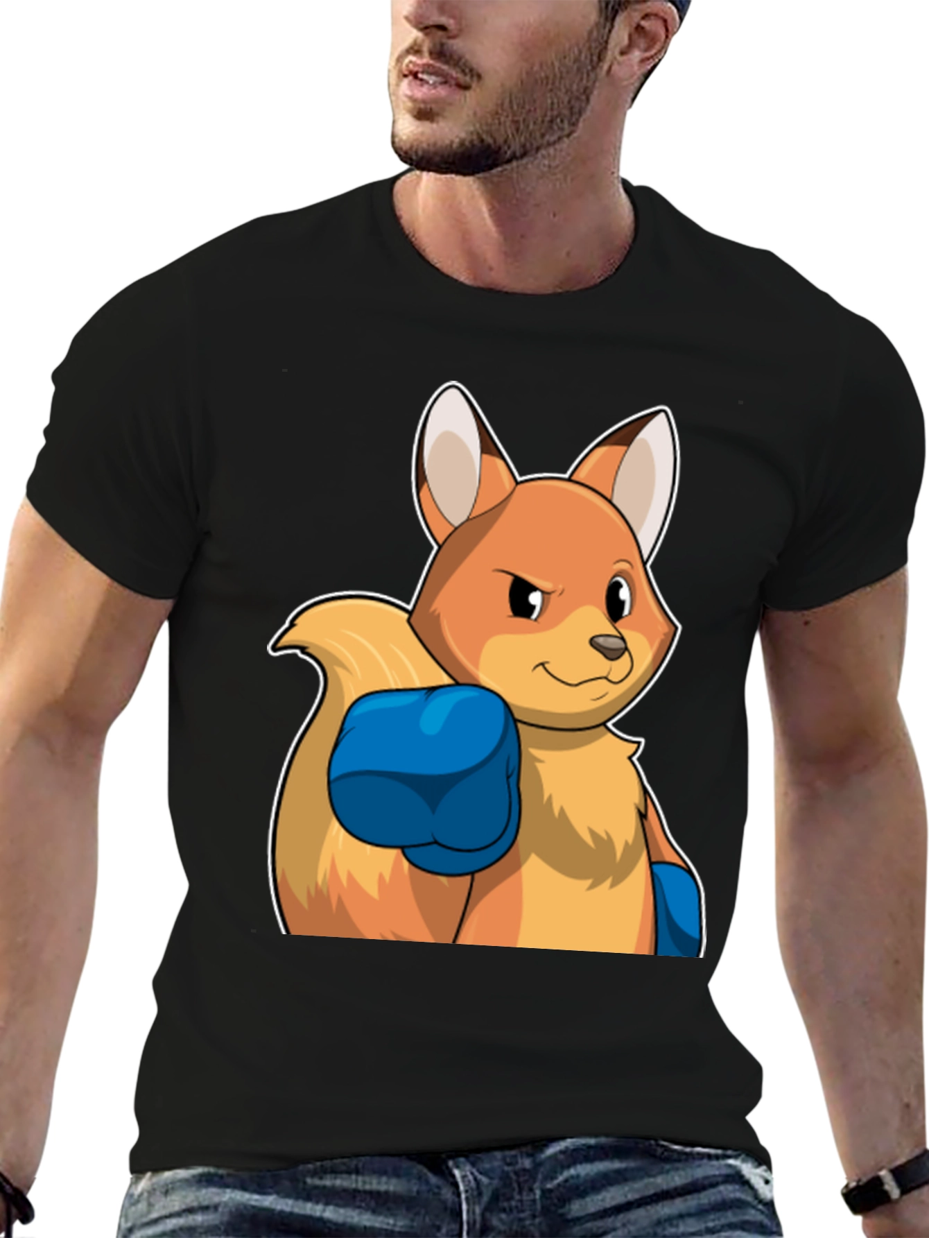 Camiseta Negra con Diseño de Zorro Boxeador