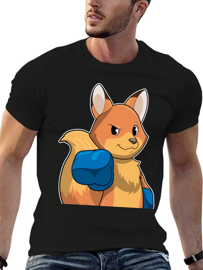 Camiseta Negra con Diseño de Zorro Boxeador
