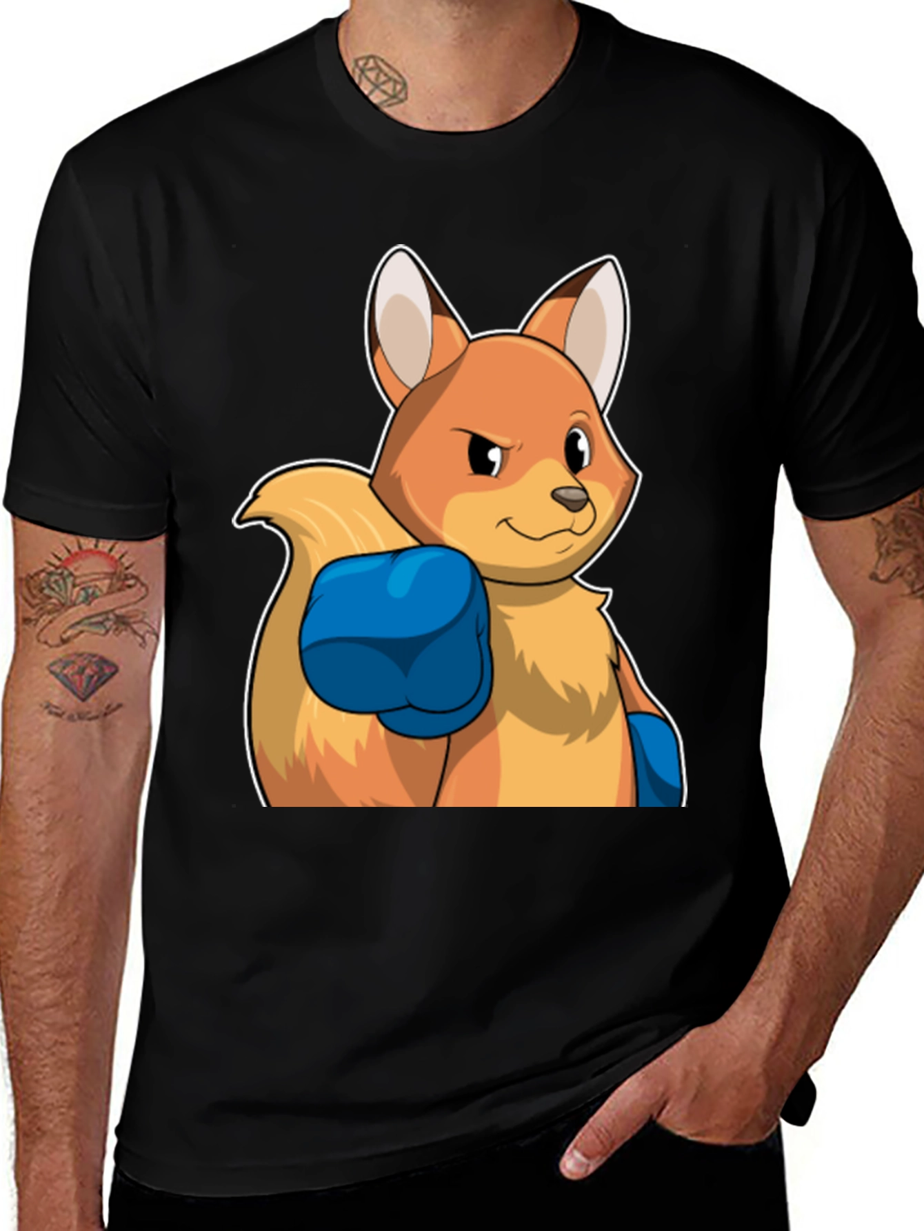 Camiseta Negra con Diseño de Zorro Boxeador