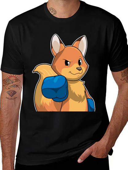Camiseta Negra con Diseño de Zorro Boxeador