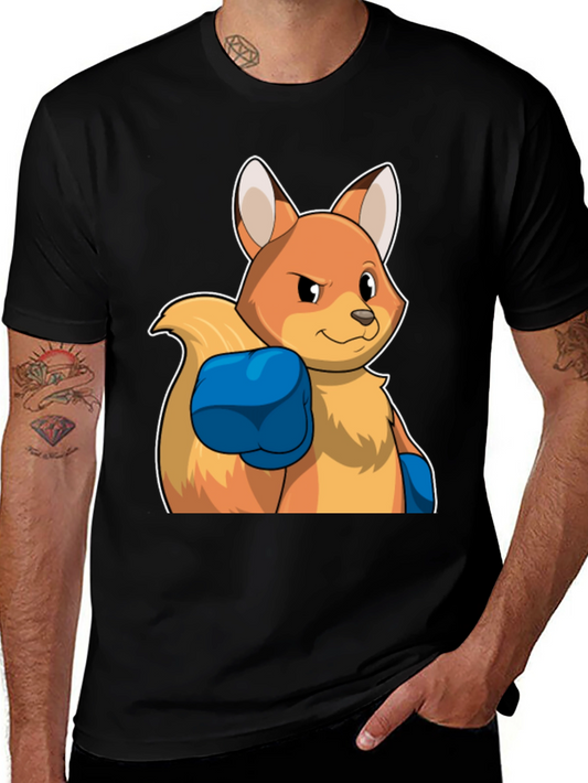 Camiseta Negra con Diseño de Zorro Boxeador