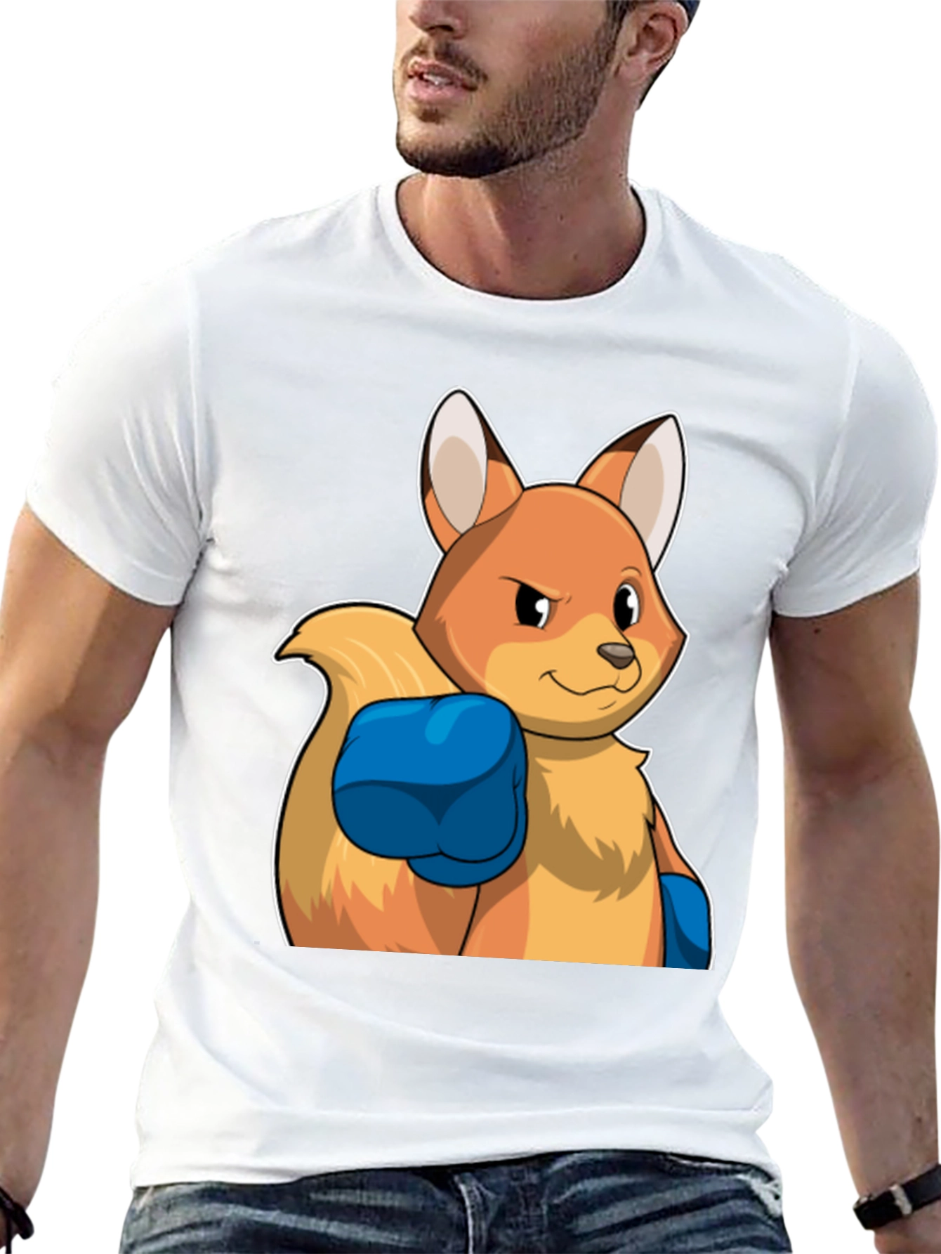 Camiseta Negra con Diseño de Zorro Boxeador