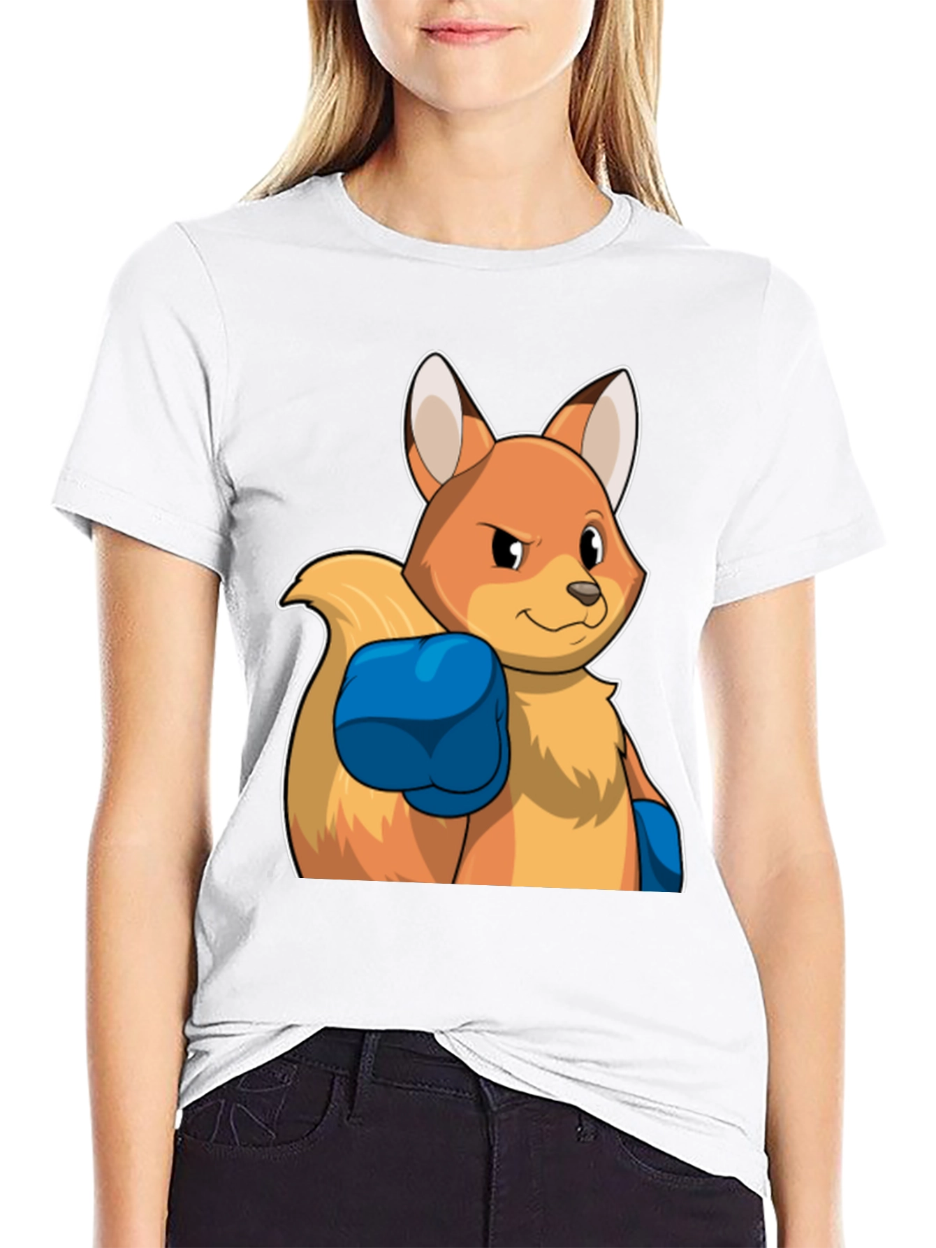 Camiseta Negra con Diseño de Zorro Boxeador