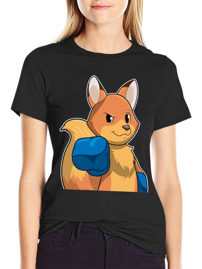 Camiseta Negra con Diseño de Zorro Boxeador