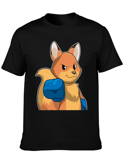 Camiseta Negra con Diseño de Zorro Boxeador