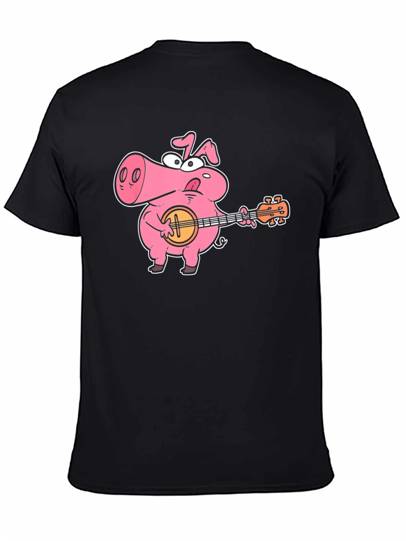 Camiseta Negra con Cerdo Músico