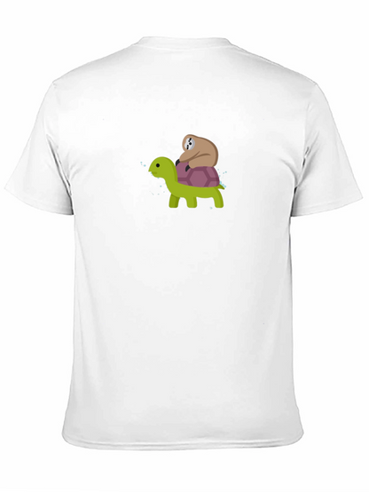 Camiseta Negra con Dibujo de Tortuga y Perezoso