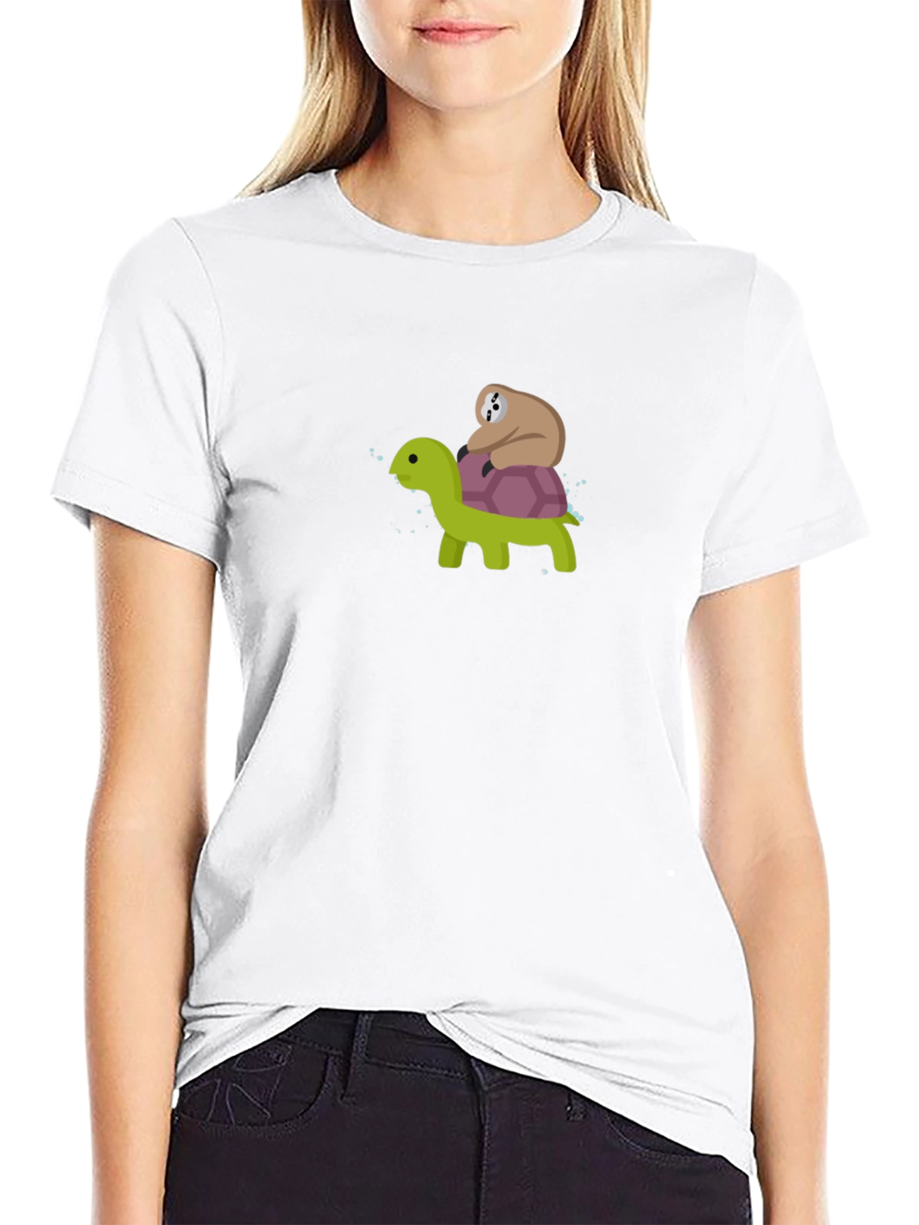 Camiseta Negra con Dibujo de Tortuga y Perezoso
