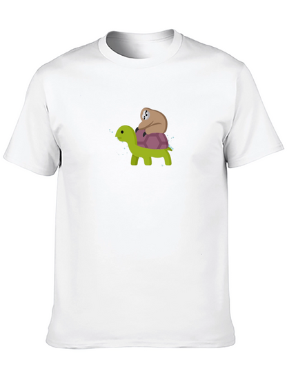 Camiseta Negra con Dibujo de Tortuga y Perezoso