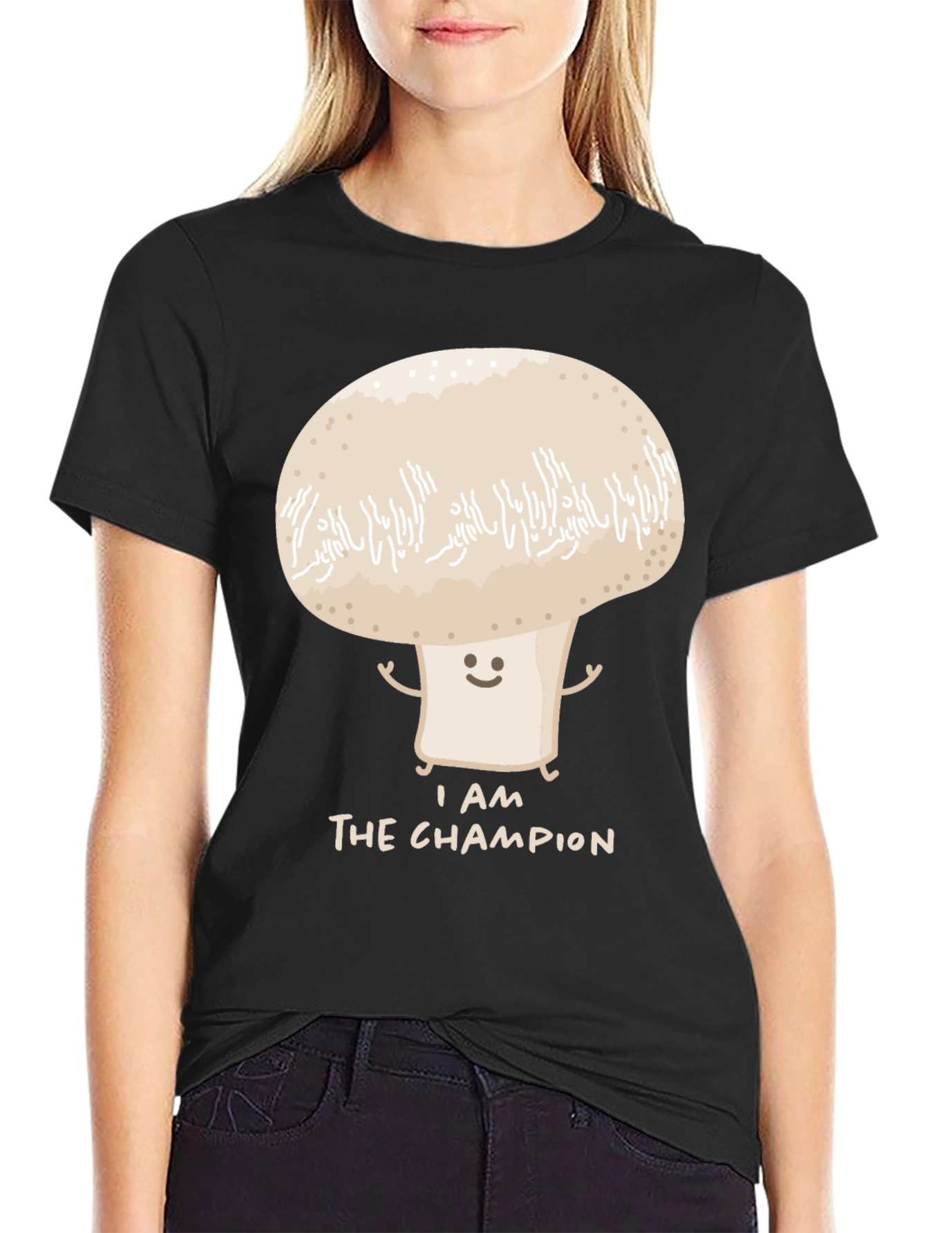 Camiseta Negra con Diseño de Hongo Campeón