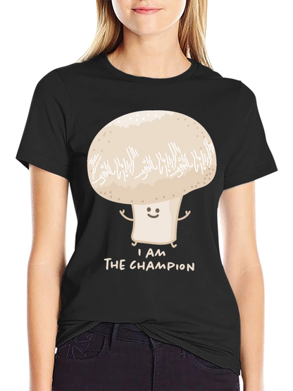 Camiseta Negra con Diseño de Hongo Campeón