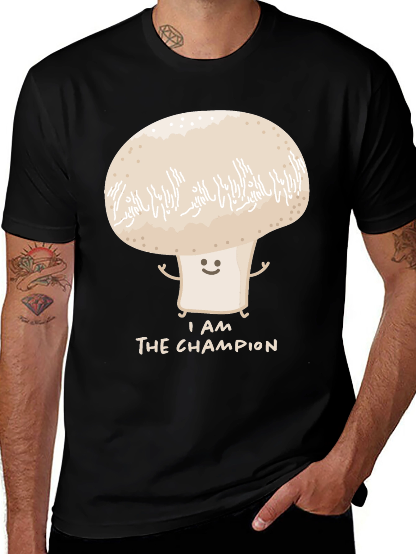 Camiseta Negra con Diseño de Hongo Campeón