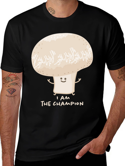 Camiseta Negra con Diseño de Hongo Campeón
