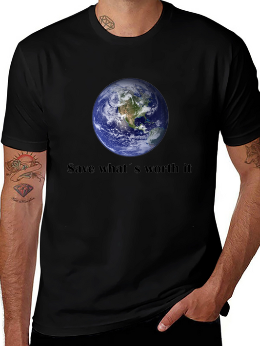 Camiseta Negra Salva lo que Vale la Pena con Diseño del Planeta