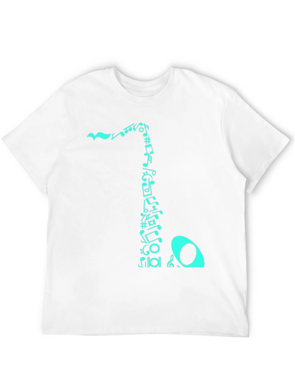 Camiseta Negra con Diseño de Notas Musicales Turquesa