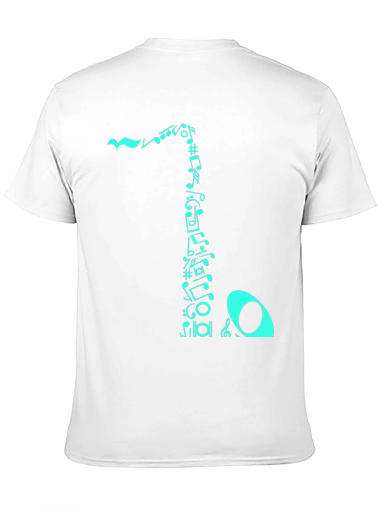 Camiseta Negra con Diseño de Notas Musicales Turquesa