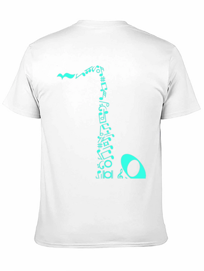 Camiseta Negra con Diseño de Notas Musicales Turquesa