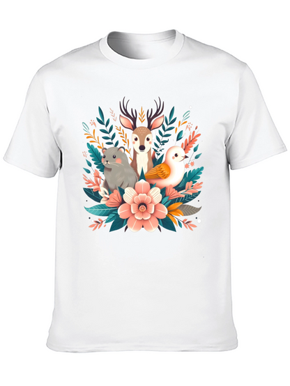 Camiseta negra con diseño floral de animales