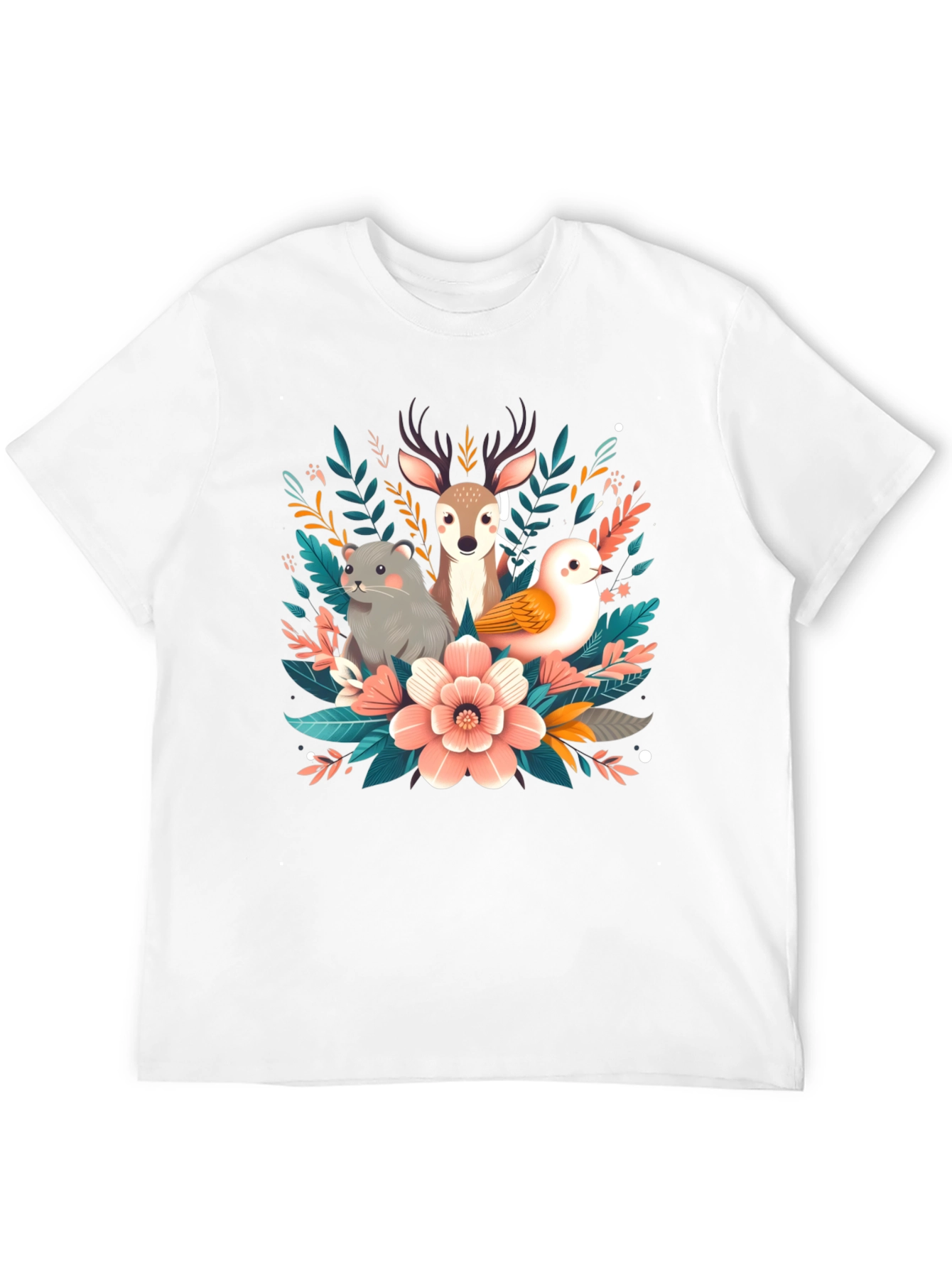 Camiseta negra con diseño floral de animales