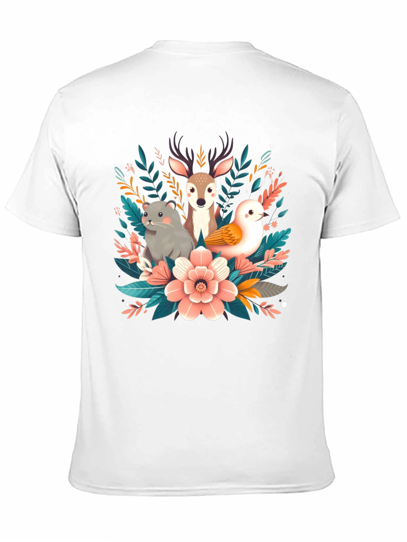 Camiseta negra con diseño floral de animales