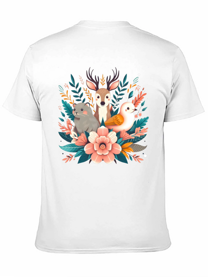 Camiseta negra con diseño floral de animales