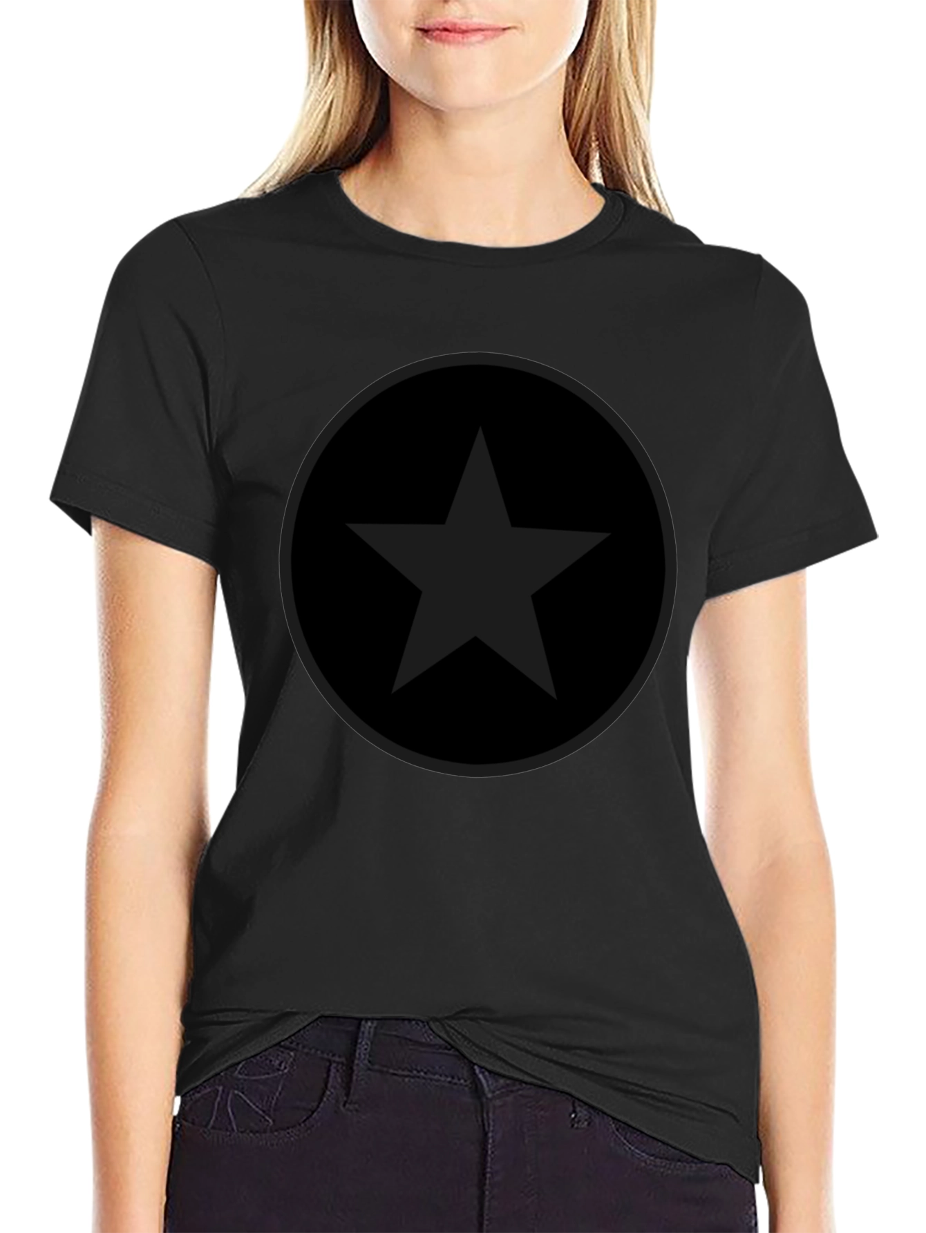 Camiseta Negra Estrella Diseño Circular Casual Hombre