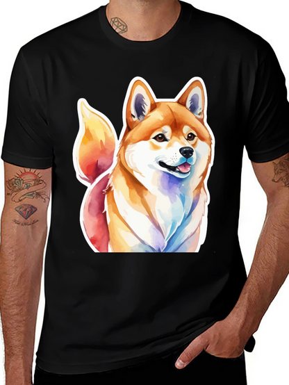 Camiseta Negra con Diseño Shiba Inu Acuarela