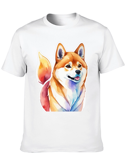 Camiseta Negra con Diseño Shiba Inu Acuarela