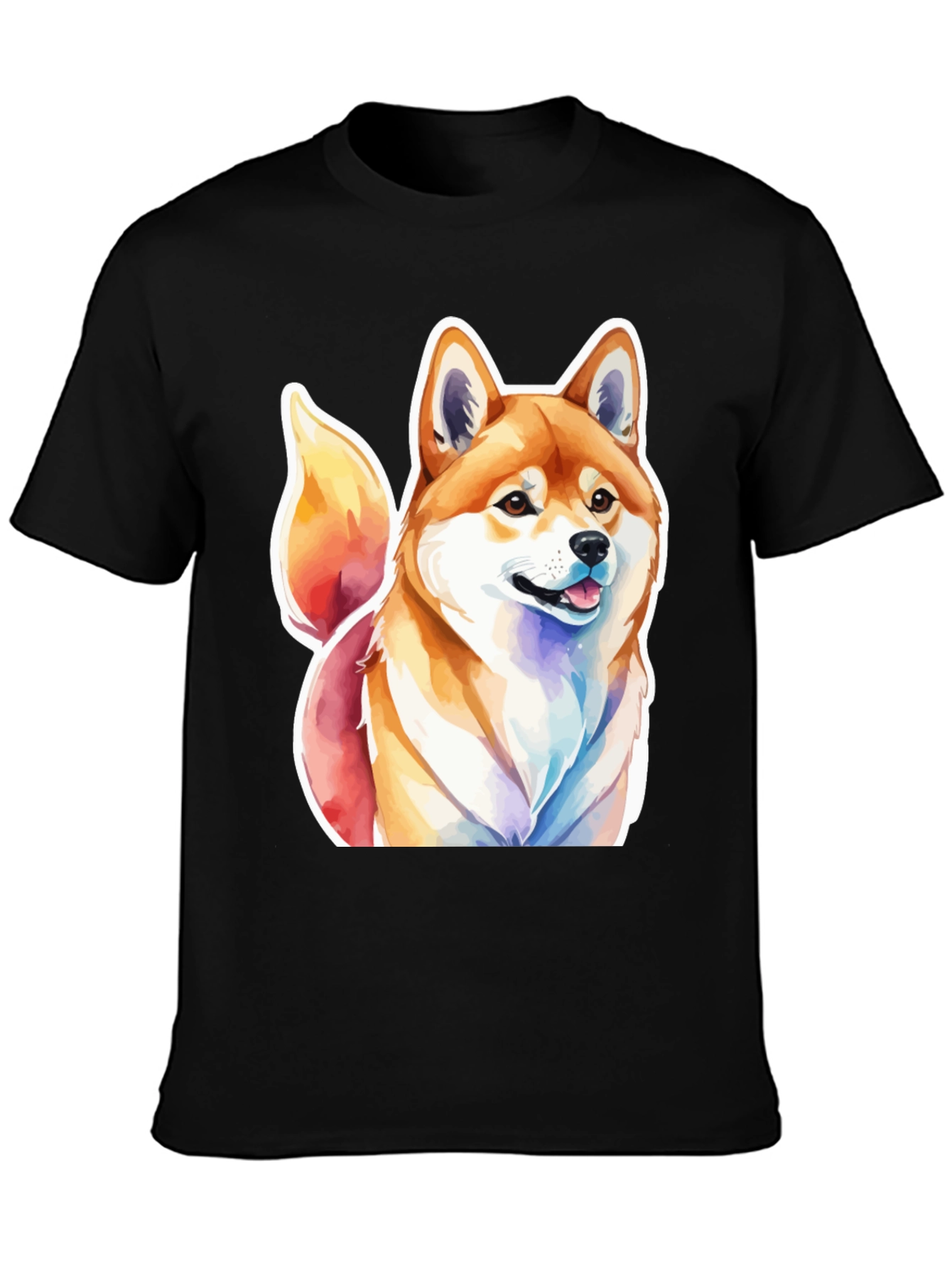 Camiseta Negra con Diseño Shiba Inu Acuarela