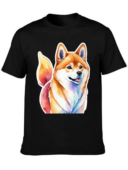 Camiseta Negra con Diseño Shiba Inu Acuarela