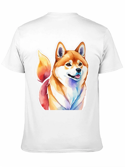 Camiseta Negra con Diseño Shiba Inu Acuarela
