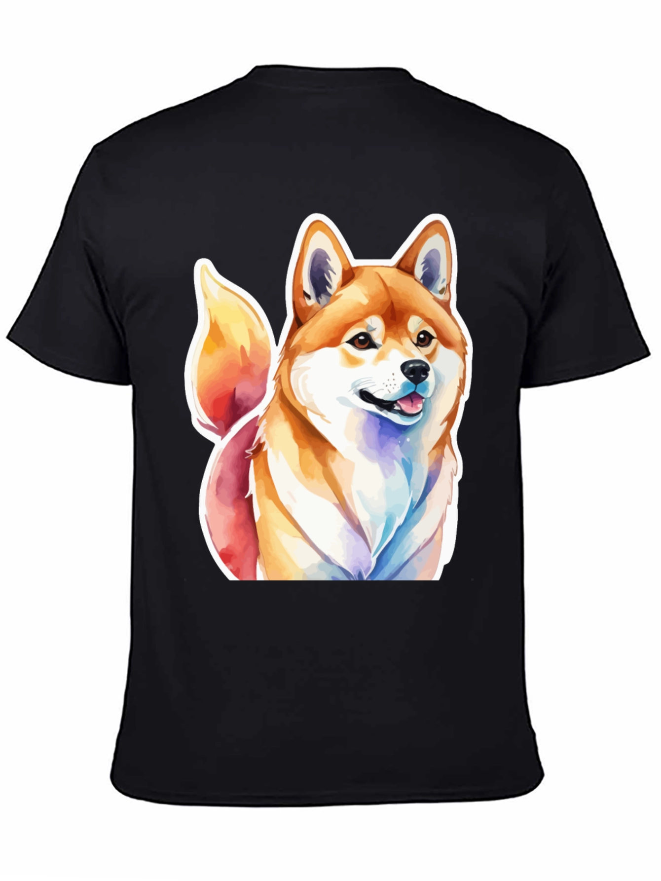 Camiseta Negra con Diseño Shiba Inu Acuarela