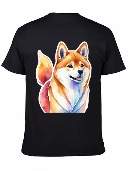 Camiseta Negra con Diseño Shiba Inu Acuarela