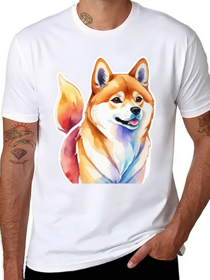 Camiseta Negra con Diseño Shiba Inu Acuarela