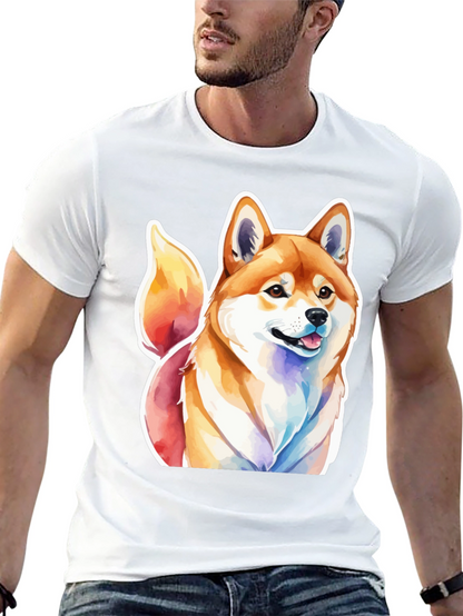 Camiseta Negra con Diseño Shiba Inu Acuarela