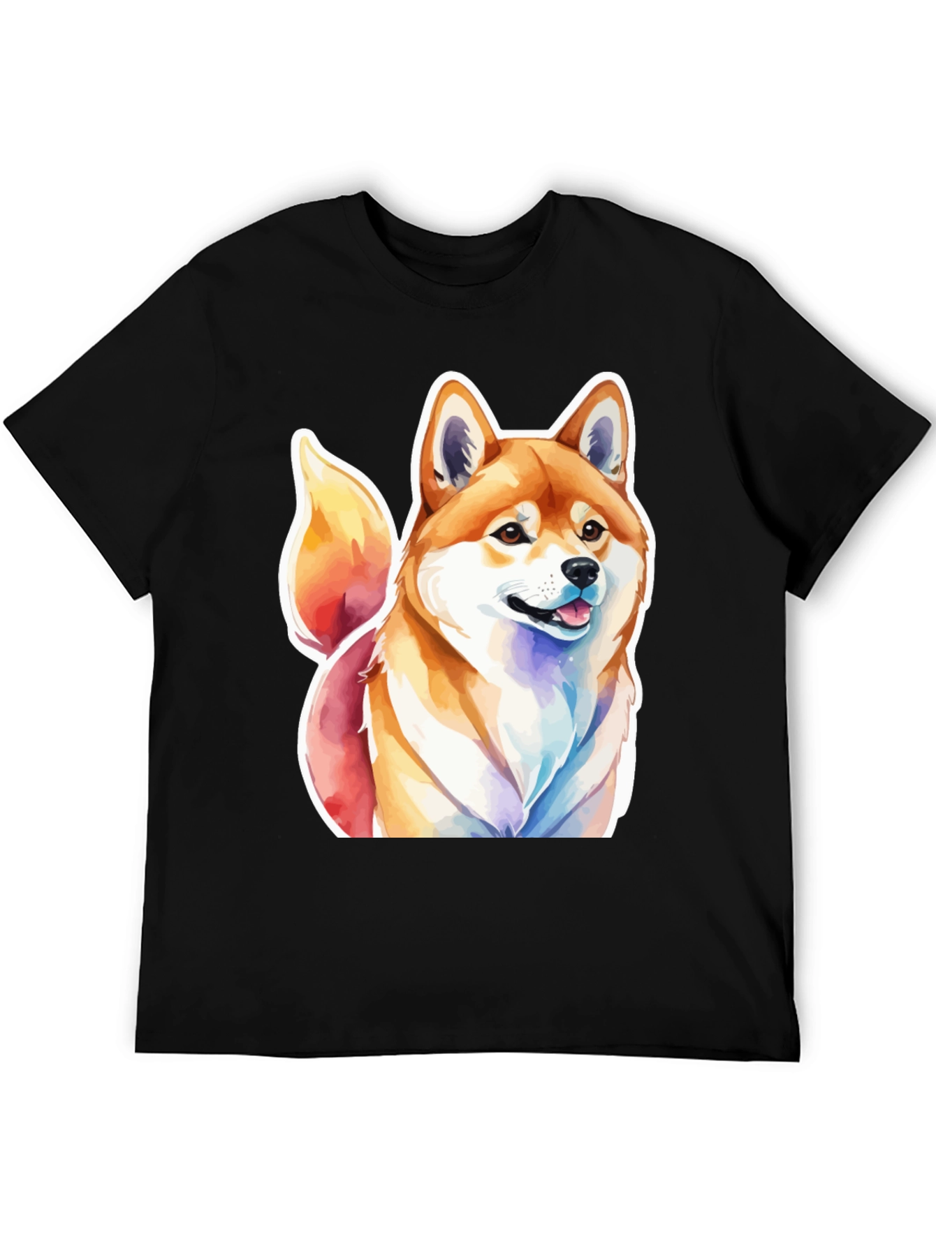 Camiseta Negra con Diseño Shiba Inu Acuarela