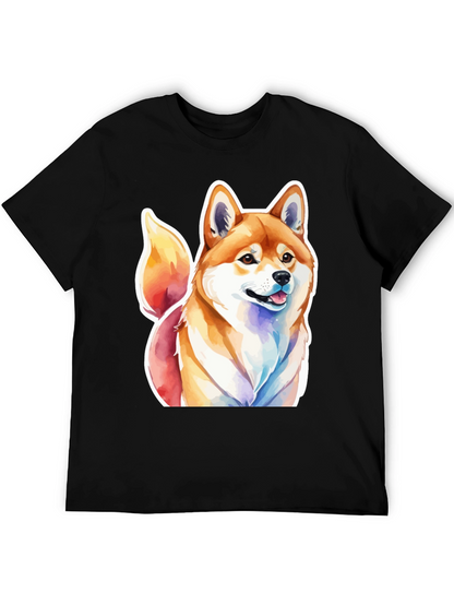 Camiseta Negra con Diseño Shiba Inu Acuarela