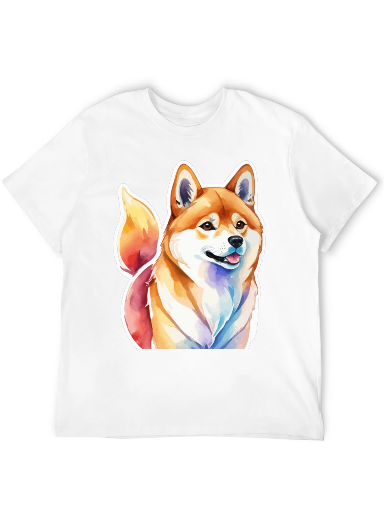 Camiseta Negra con Diseño Shiba Inu Acuarela