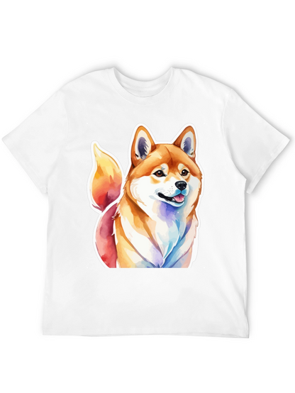 Camiseta Negra con Diseño Shiba Inu Acuarela
