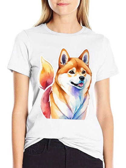 Camiseta Negra con Diseño Shiba Inu Acuarela