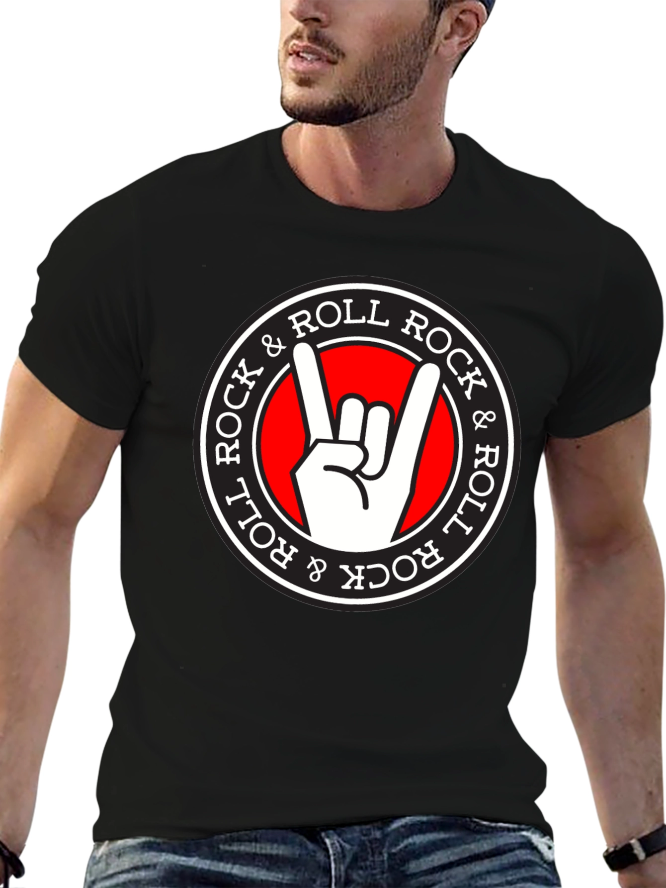 Camiseta Negra Rock & Roll con Diseño Gráfico