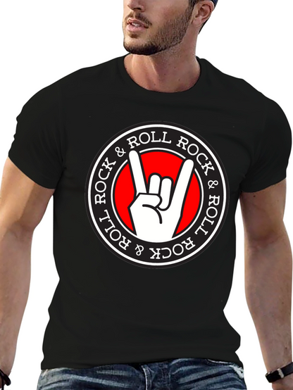 Camiseta Negra Rock & Roll con Diseño Gráfico