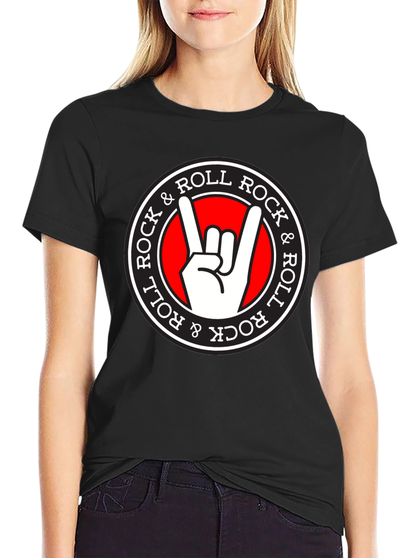 Camiseta Negra Rock & Roll con Diseño Gráfico