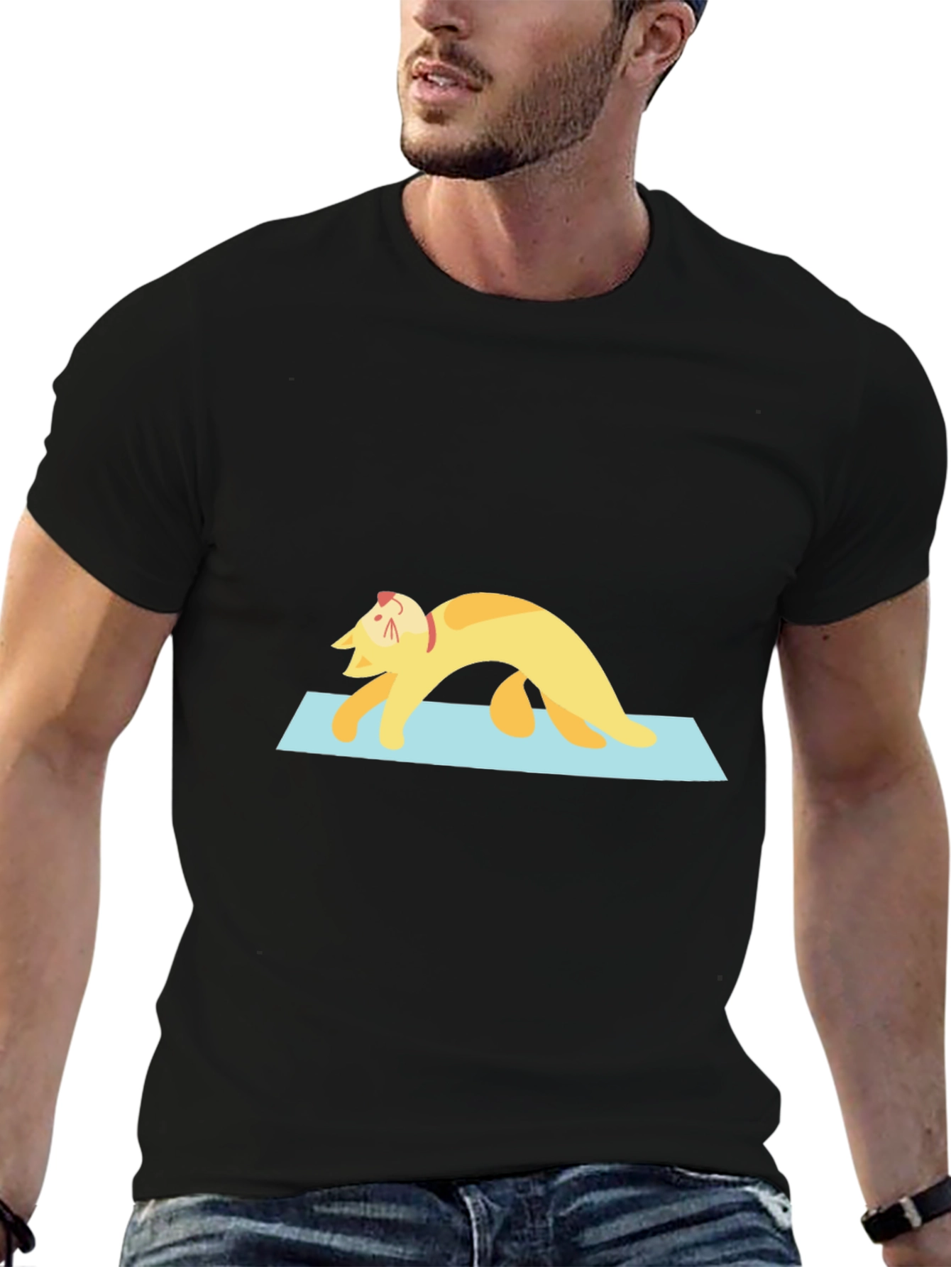 Camiseta Negra con Gato Haciendo Yoga