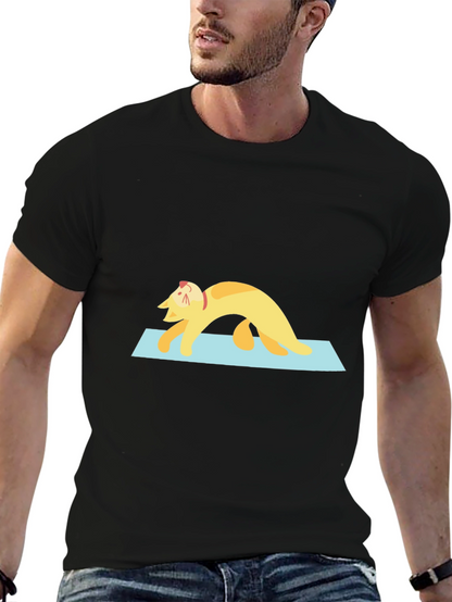 Camiseta Negra con Gato Haciendo Yoga