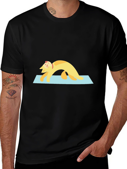 Camiseta Negra con Gato Haciendo Yoga