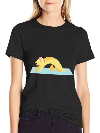 Camiseta Negra con Gato Haciendo Yoga